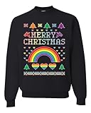 Wild Bobby Merry Christmas Rainbow Hearts Ugly Christmas Sweater Unisex Crewneck Sweatshirt, Black, 5X-Large