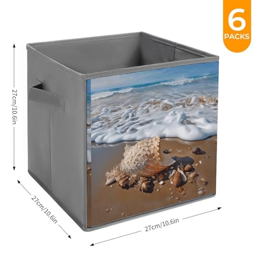 Boîtes de rangement empilables pliables x6 à motif mer - 3