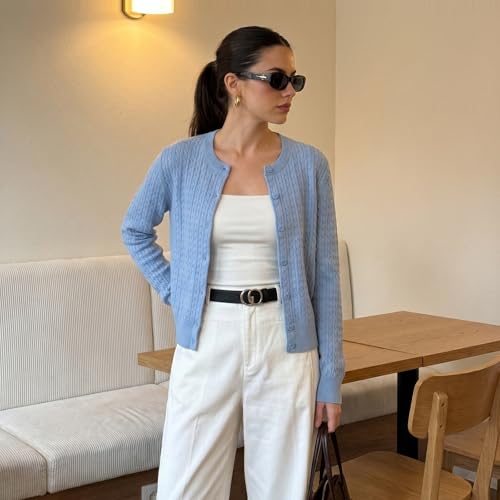 Image of GOELIA Women Wool Blend Lightweight Cardigan Sweaters 2026 Spring Business Casual Solid Long Sleeve Knitted Cardigan Top