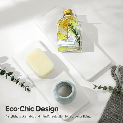 Image of 2PCS White Water Absorbing Diatomite Stone Drying Soap Dish Sink Vanity Tray for Bathroom /Kitchen Counter, Sponge Holder Mat Dispenser Rack Faucet Splash Guard Caddy Organizer, 9 inchx3.5 inch