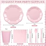 350 Pcs Pink Party Supplies Include Scalloped Plate Napkin Cup Forks Knives, Valentine's Day Plastic Cutlery 50 Guest Disposable Party Tableware Set for Wedding Baby Shower Bridal Birthday Parties - Image 2