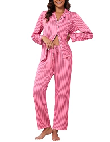 Image of UMBY Silk Satin Pajamas for Women Set 2 Piece Silk Pjs Long Sleeve Top Cozy Sleepwear Silky Pajamas