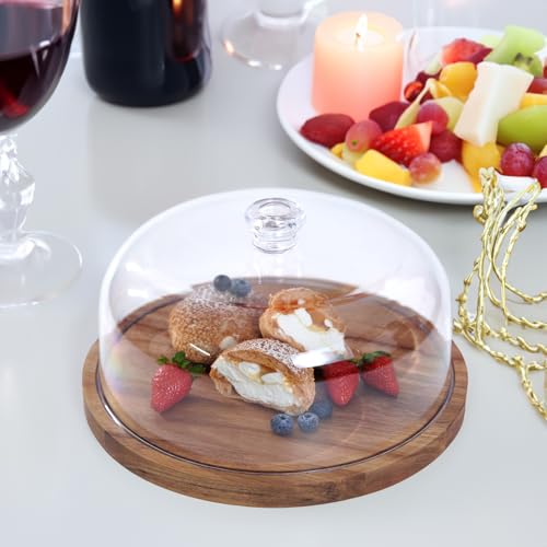 Cake Stand with Lid, Acacia Wood 12in Round Cake Holder, 2-in-1 Dessert Table Display Set & Charcuterie Board for Cheese, Chips & Dips, Nachos, Fruit Platter, Large Acrylic Cake Dome Cover - Image 5
