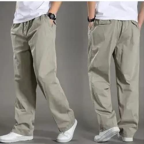 Men's Twill Loose Fit Cotton Pant Casual Elastic Waist Sweatpants Relaxed Full Pull on Cargo Sport Pants4