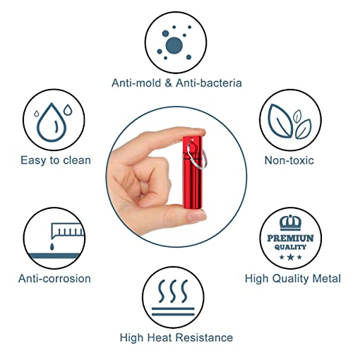 Image of Nipichsha Pill Holder Keychain, Portable Pill Box for Purse, Small Pocket Travel Tablet Organizer Case with Keychain, Waterproof Metal Tablet Medicine Bottle for Travel, Red & Silver