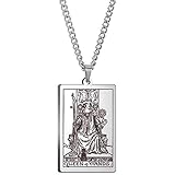JUDE Retro Vintage Stainless Steel Tarot Card Rider Waite Pendant Necklace (Queen of Wands)