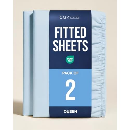 Queen Fitted Sheet - Pack of 2 Single Fitted Bottom Sheet Only - Sky Blue | Fits Mattress Up To 16" Deep Pockets - Extra Soft, Breathable & Cooling - Hotel Quality, Shrink and Wrinkle Free