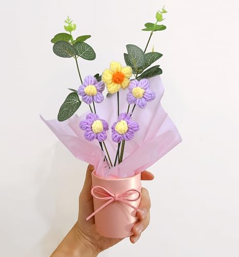 Image of Cortina 1pcs Artificial Crochet Flower Bouquet /Artificial Flowers Bunch /Crochet Flowers Bouquet /Crochet Flowers /Flowers Bouquet Gift for Girls Home Decor,Gifting,etc. (Puple)