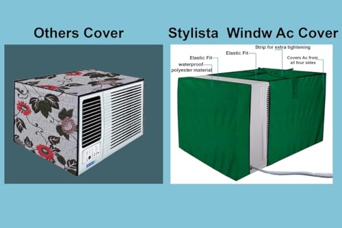Image of Stylista Window ac Cover Suitable for O-General 1.1 Ton AMGB12FAWA, Green Color Elastic fit Cover for Front and Rear of Window Ac