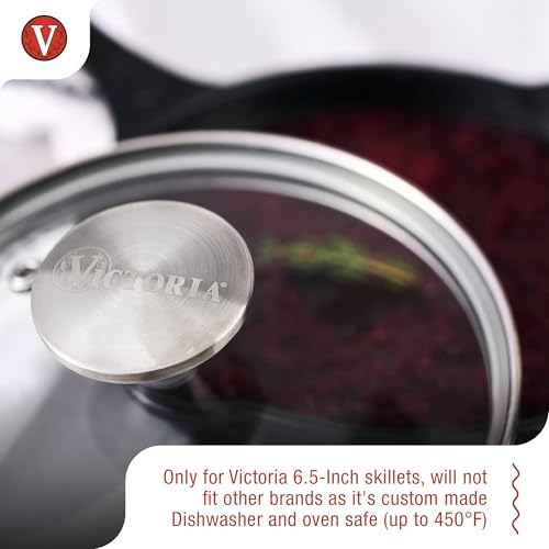Victoria 6-Inch Glass Lid Round 6.5-Inch Cast Iron Skillet or Pan, Custom Made for Only Brand, Internal Diameter 6-Inch, External Diameter 6.5 Inch