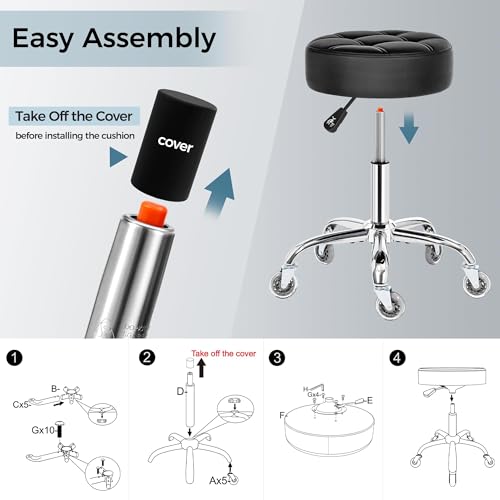 Image of BEWISHOME Rolling Stool with Wheels, Adjustable Stool Heavy Duty 450lb, 360 Swive Rolling Chair for Massage Spa Medical Tattoo, PU Thick Seat Padding Salon Chair(Black) BYD01B