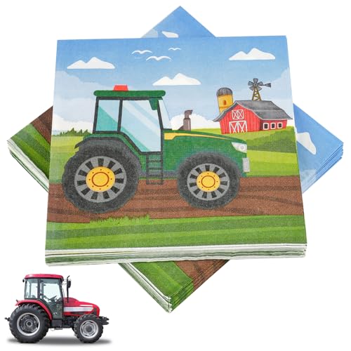 40 Stück Servietten Traktor, 33x33cm Quadratisch Servietten Kindergeburtstag, Traktor Partygeschirr, Traktor Servietten Geburtstag für Jungen Mädchen Mottoparty
