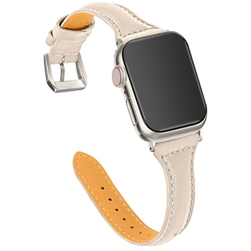 OULUCCI Leather Band Compatible with Apple Watch Bands for Women 38/40/41/42/44/45/46/49mm Top Grain Classic Slim Leather Strap for iWatch Series 10/9/8/7/6/5/4/3/2/1/SE/Ultra 2