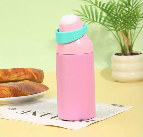 Image of HomeCloud 500ML Stainless Steel Water Bottle for Kids - Double Wall Vacuum Insulated, Leakproof Straw Lid, BPA-Free Reusable Flask with Dual Drinking Spout for School,Travel & Sports (Pink Green)