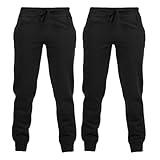 Joggers for Boys & Girls – Jogging Bottoms with Drawstring & Cuffed Ankle, PE & School Trousers for Kids – Comfortable & Breathable Unisex Sweatpants, Tracksuit Bottoms – Black, 2 Pack(7-8 Years)
