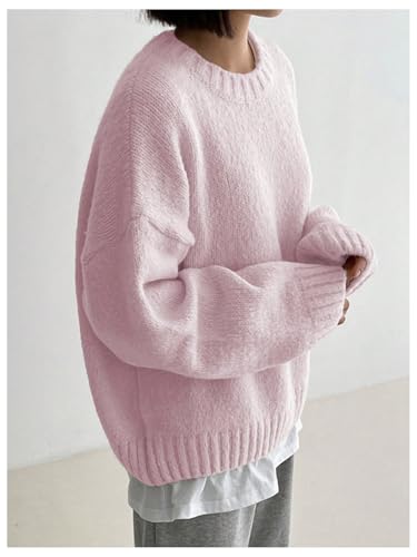 SHENHE Women's Oversized Crew Neck Long Sleeve Soft Casual Loose Sweater Pullover3