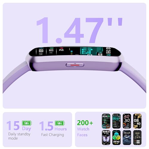 Health Fitness Tracker, Smart Watch with 24/7 Heart Rate, Activity Tracker with Blood Pressure and Blood Oxy-gen Monitor, 120 Sport Mode Waterproof Sleep Tracker for Women Men (Purple)