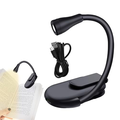 Gungtj Luz de lámpara de libro, linterna de clip de lectura, diseño de carga USB, escaneo de mesita de noche, portátil y ligera, (1 pieza, negro), perfecta para exteriores, dormitorio o uso de