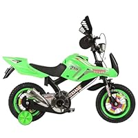 Touch of Venetian 12\" 16\" Boys Motorcycle Bike with Stabilisers Black Red Green Blue Pink Moto Wheels Kids Bicycle for Ages 2-9 Years Old Sound Motorcross (Green, 12 Inch)