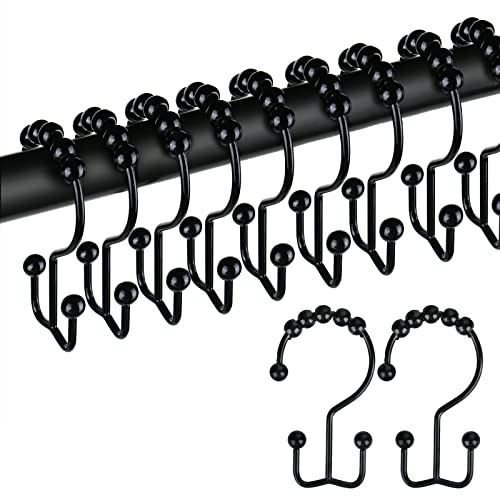 12Pcs Shower Curtain Hooks Rings Premium Rust Resistant Metal Hook Double Glide Shower Hooks Roller Balls Glide On Shower Rods For Bathroom Curtain, Shower Curtains & Liners(Vintage Black) #TOP28