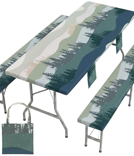Picnic Table Cover with Bench Covers Waterproof Elastic Rectangle Tablecloth Camping Essentials Supplies Rv Car Travel Must Haves Gear Accessories Fitted Table Cloth Outdoor Road Trip Camper Gifts 6ft