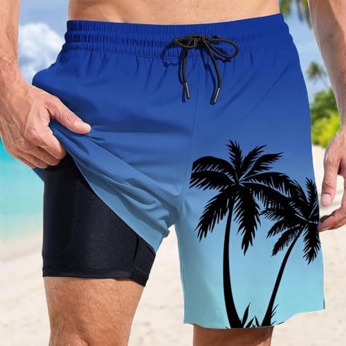 Mens Swim Trunks with Compression Liner 7 Inch Inseam Stretch Beach Board Shorts Bathing Suits Swimwear with2