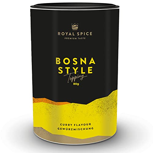 Royal Spice Bosna Gewürz 'Bosna Style' 80g – Bratwurst Gewürzmischung für Bosna, Bratwurst und Currywurst – Würzmischung mit Paprika, Ingwer & Curcuma – Wurst Topping, Grillgewürz - Vegan