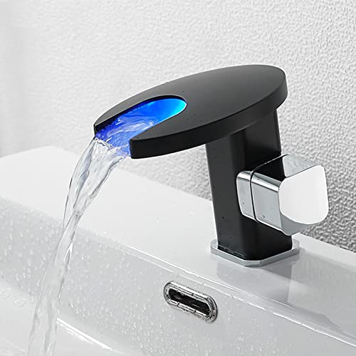 Mitigeur eau chaude/froide avec bec cascade LED en laiton massif durable