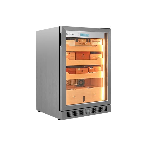 ZIEUN Upgrade 84L Electric Cigar Humidor Temperature & Humidity Control,Built-in Humidification System with Spanish Cedar Wood Shelves, Holds 800 Cigars with LED