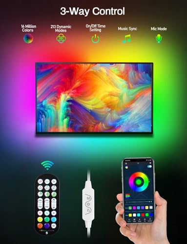 MATICOD LED Lights for TV, 9.84ft TV Lights for 32-43in Tvs, Music Sync Color Changing RGB TV Backlight with Remote APP Control USB Led Strip Lights for Christmas Gaming Room Decoration