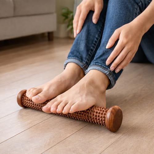 Image of Wooden Acupressure Foot Massager Roller for Pain Relief, Blood Circulation, Stress Relief, Free Feet and Relaxation at Home - 12inch