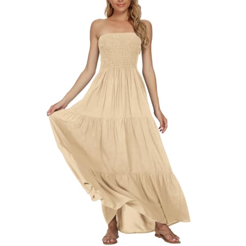 Image of Women's Summer Strapless Tube Top Maxi Dresses Off Shoulder Boho Beach Long Dress
