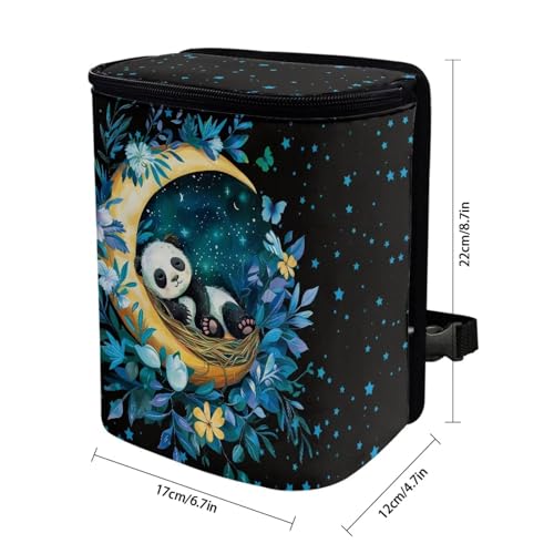 Image of Talayituse Panda Moon Flower Print Car Trash Can with Adjustable Straps, Foldable Car Trash Bag Bin Car Garbage Bag Multipurpose Storage Box for Vehicle Travel Camping Picnicing
