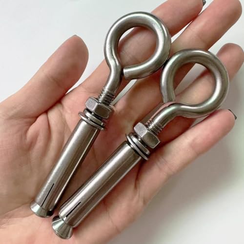 Image of 2 Pack M8 Stainless Steel Expansion Screws Heavy Duty Shoulder Lag Eyebolts Lifting Ring Bolt Wall Concrete Anchors Fastener with Nut for Wall Ceiling Concrete Masonry