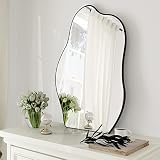 HARRITPURE Irregular Bathroom Mirror 20"x28" Black Modern Wall Mirror Wood Framed Asymmetrical Decor
