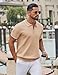 COOFANDY Mens Quarter Zip Polo T Shirt Vintage Striped Lightweight Knitting Golf Workout Classic fit, Light Tan, Medium, Short Sleeve