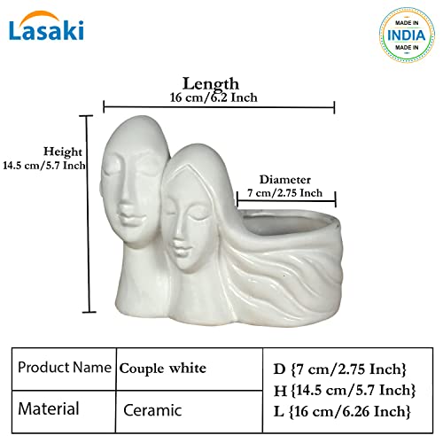 Image of Lasaki Couple White Ceramic Pots for Indoor Plants, Planters, Flower, Pots, gamla, Outdoor, Balcony, Home, Garden, Office Decor, Succulent Pot(L - 16 X W - 10 X H - 14.5 cm)(Plants not Included)