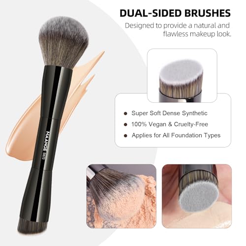 MAANGE 20 PCS Foundation Makeup Brush Set, Double-ended Kabuki Contour Brush for Liquid Powder Concealer Blending Blush Face Makeup Tools (Black)