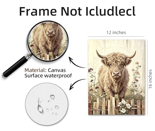 Image of Frimeeme Wildflower Farmhouse Poster Set of 3, 12x16 Inch | Highland Cow Wall Art,Unframed Prints