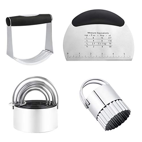 Allnice Biscuit Cutter Set StainlessÂ Steel Pastry Cutter Biscuit Mold Set Dough Cutter and Dough BlenderÂ Round CookieÂ Cutter with Arched Handle Pastry Cutter for Biscuits Cookie Cakes