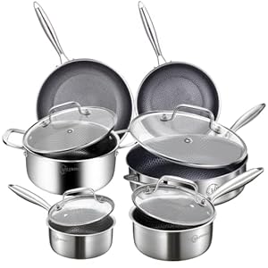 10 Piece Kitchen Cookware Set,Hybrid Tri-ply Stainless Steel Pots and Pans Set,Induction Cookware,Heavy Duty and Oven Safe.