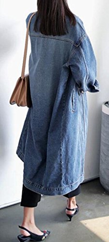 Jofemuho Womens Classic Long Jean Jacket Plus Size Loose Long Sleeve Button Down Denim Jacket Trench Coat Blue Xl #TOP2