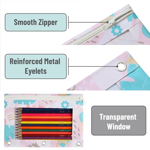 Image of Mr. Pen- Pencil Pouch for 3 Ring Binder, 2 Pack, 10 inchx6.75 inch, Smooth Zipper | Clear Window, Large Capacity Pencil Case with 3 Reinforced Grommets for School, Office, Supplies Storage | Clear Window, Large Capacity Pencil Case with 3 Reinforced Grommets for School, Office, Supplies Storage