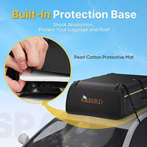 King Bird 20 Cubic Feet Car Roof Bag,700D Pvc Waterproof Rooftop Cargo Carrier Bag For All Vehicle With/Without Rack,Includes Built-In Non-Slip Bottom, 10 Reinforced Straps, 6 Door Hooks, Luggage Lock #TOP5
