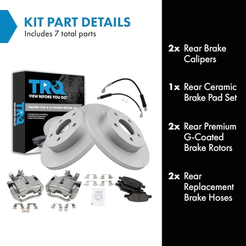 Image of TRQ Rear Brake Pad and Rotor Set Ceramic G Coated Rotors Calipers Compatible with 2005-2007 Chevrolet Malibu