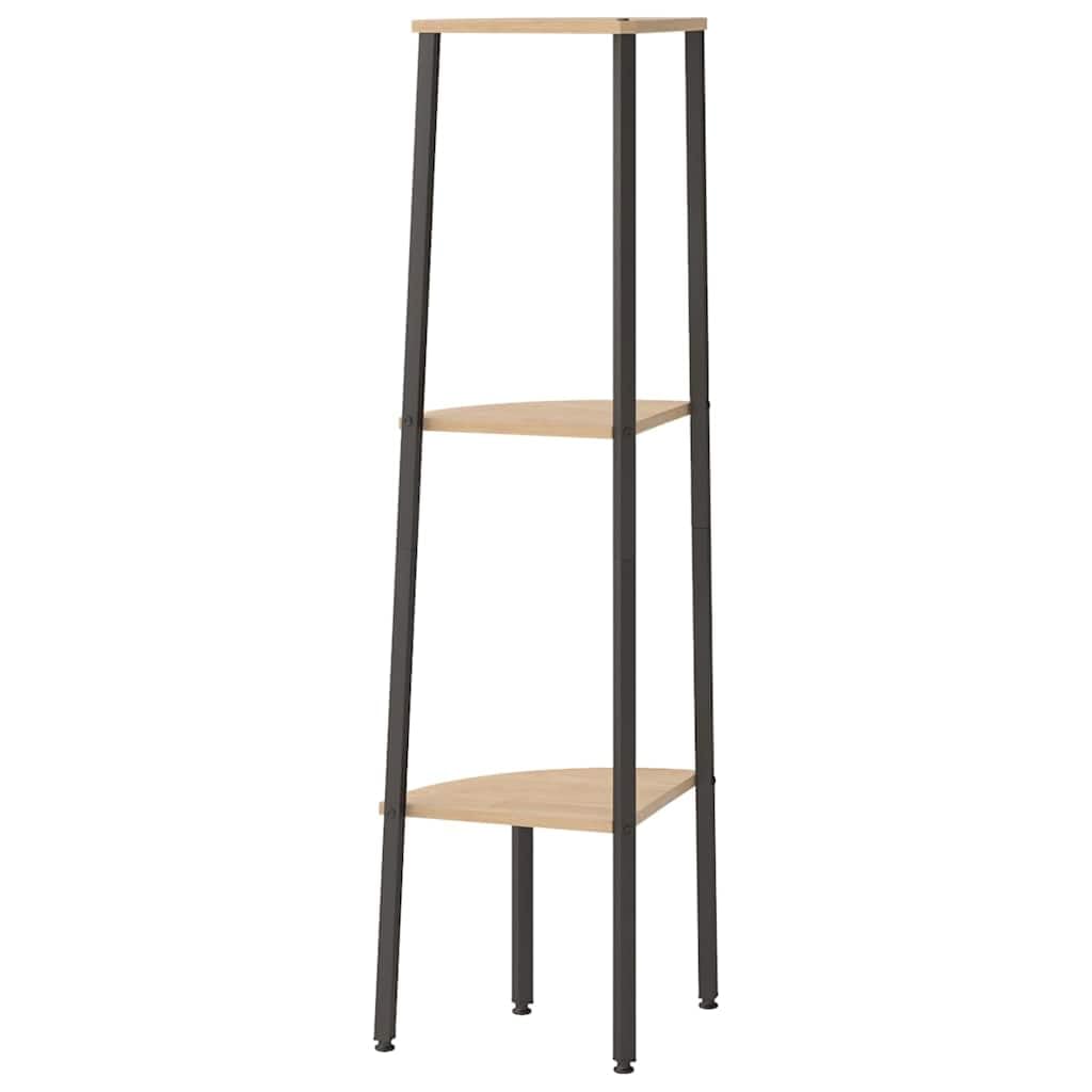 Eckregal mit 3 Ablagen aus Holzwerkstoff und Stahl 45,5x31,5x120 cm Hellbraun schwarz, platzsparendes Standregal für Wohnzimmer Arbeitszimmer Schlafzimmer mit Wandhalterung