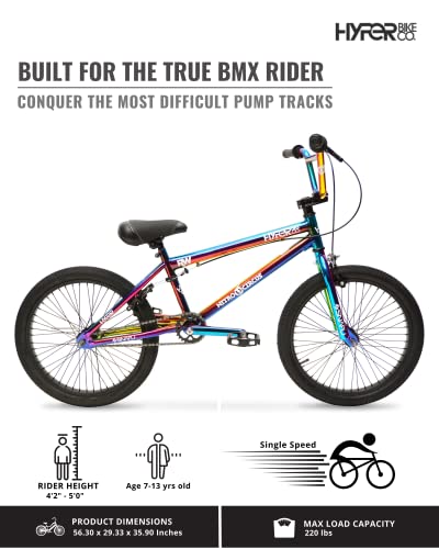 Hyper Nitro Circus RWilly BMX Bike 20 Inch for Kids or Adults, Single Speed, Front and Rear Sprockets, Steel BMX Frame. 360 Handlebar Rotation. Bike Park Ready BMX Bicycle. Jet Fuel Finish