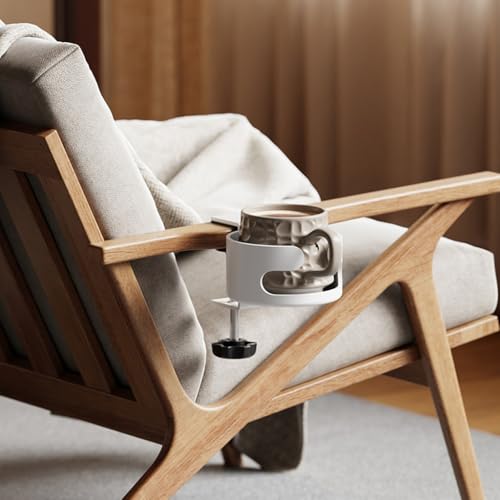 Image of HASTHIP Desk Cup Holder, Adjustable Screw-fix Installation, Spill-Proof Cup Holder, Universal Fit for Most Standard Cup, Drinks, Water Bottle & More, White