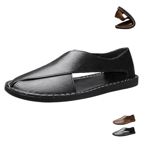 Soulario Leather Sandals for Men, Mens Dress Sandals, Summer Slip-On Lightweight Flat Sole, Non-Slip Breathable