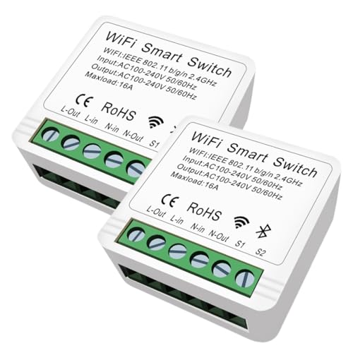 XPEX 2 Pezzi Interruttore Luci, Dispositivo Wi-Fi per Automazione Domestica di Luci, Interruttori Intelligente WiFi, Controllo Vocale con Alexa/Google Home, Timer Fai Da,smart life dispositivi